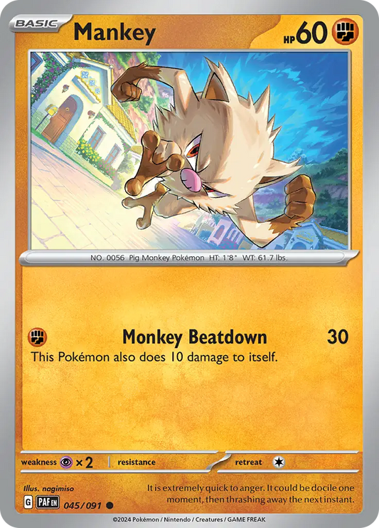045/091 Mankey Paldean Fates Pokémon Card