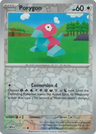 137/165 Porygon Reverse Holo 151 Pokémon Card