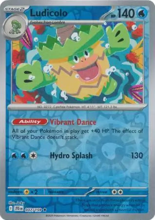 037/159 Ludicolo Reverse Holo Journey Together Pokémon Card