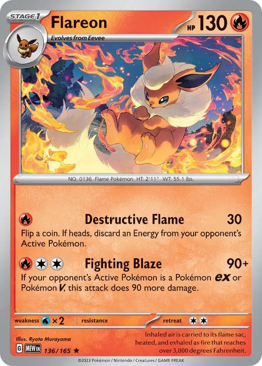 136/165 Flareon 151 Pokémon Card
