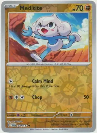 078/142 Meditite Reverse Holo Stellar Crown Pokémon Card