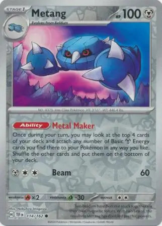 114/162 Metang Reverse Holo Temporal Forces Pokémon Card