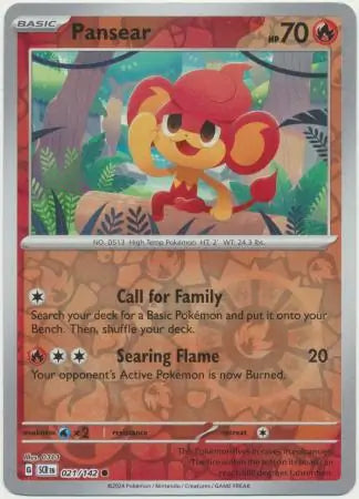 021/142 Pansear Reverse Holo Stellar Crown Pokémon Card