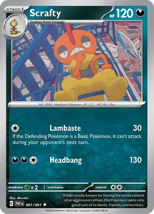 061/091 Scrafty Paldean Fates Pokémon Card