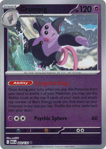 063/132 Grumpig Reverse Holo Mega Evolution Pokémon Card