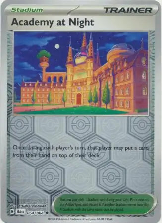 054/064 Academy at Night Reverse Holo Shrouded Fable Pokémon Card